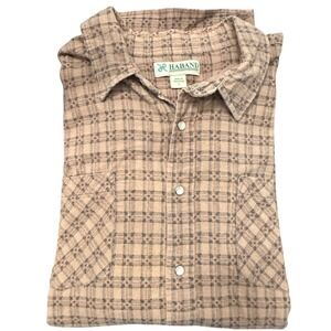 Haband Mens Flannel Shirt Vintage Tan Brown Plaid Cotton Blend Size Large